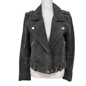 Blank NYC Small 100% Suede Leather Moto‎ Jacket Gray Zip Pockets Asymmetrical